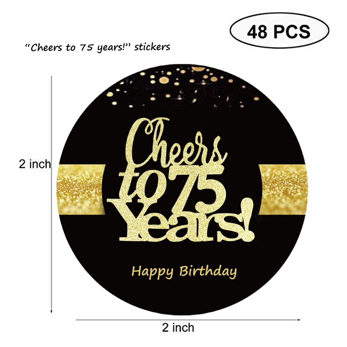 Sumerk 48 Pcs Cheers To 75 Stickers Large Bottle Stickers 75Th Birthday Stickers Card Seals 2 Inches Round Happy Birthday Party