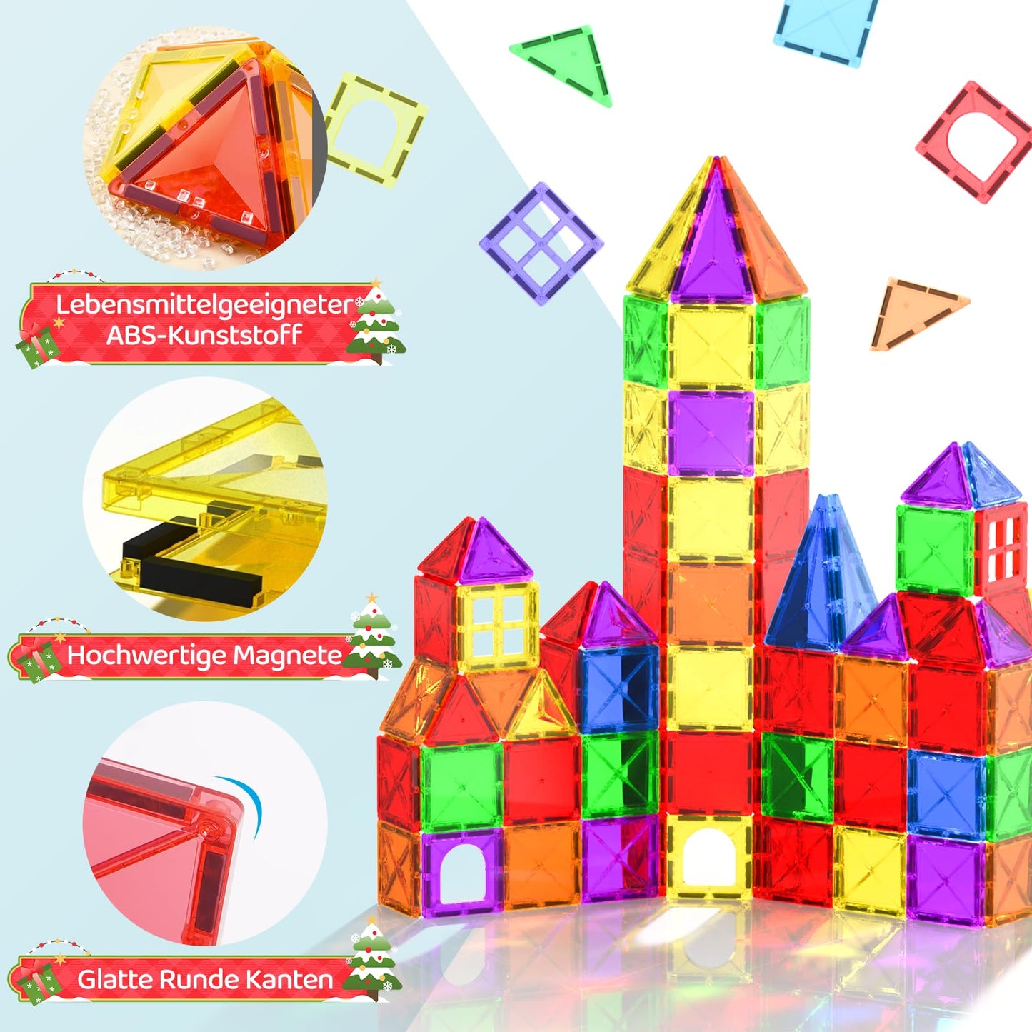 Crenova Magnetic Tiles Kids Toys, 40Pcs Magnetic Blocks Building Toys, Construction Stem Sensory Toys For Toddler, Preschool Lea
