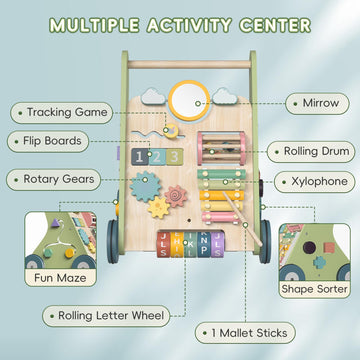 Bautia Wooden Baby Walker, Montessori Walker For Babies 6-12 Months, Push Walking Toys For 1 Year Old Learning To Walk