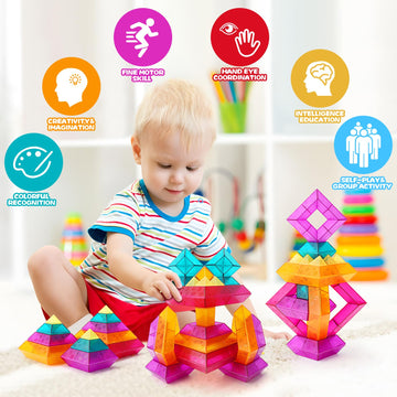 Building Block Sets For Toddlers 2 3 4 5 6 Year Old | 30 Pcs Pyramid Stacking Blocks Toys For Boys Girls | Stem Preschool Educat