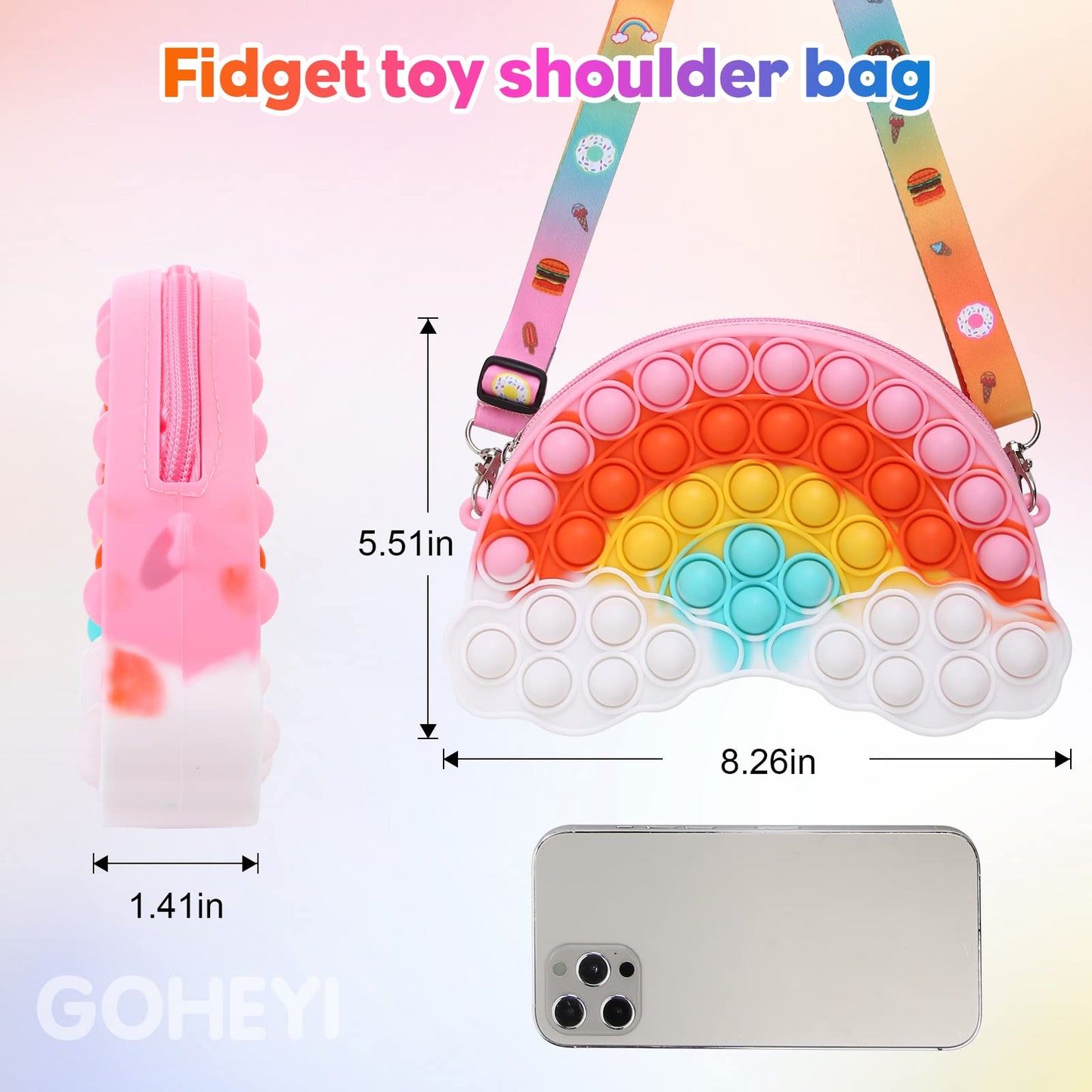 Goheyi Pop Shoulder Purse Fidget Toys Bag For Girls And Women, Rainbow Clouds Pop Shoulder Bag, Easter Gifts Sensory Silicone Fidget Backpack Toy For Adhd Anxiety Stress Relief