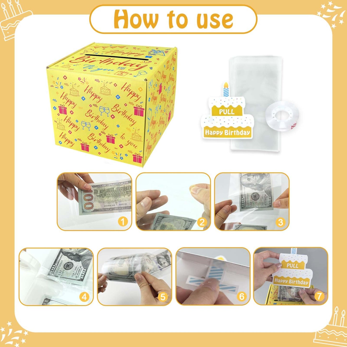 Happy Birthday Day Money Box for Cash Gift Pull,Money Gift Boxes for Cash,Money Box for Cash Gift Colourful Money Holder for Cas