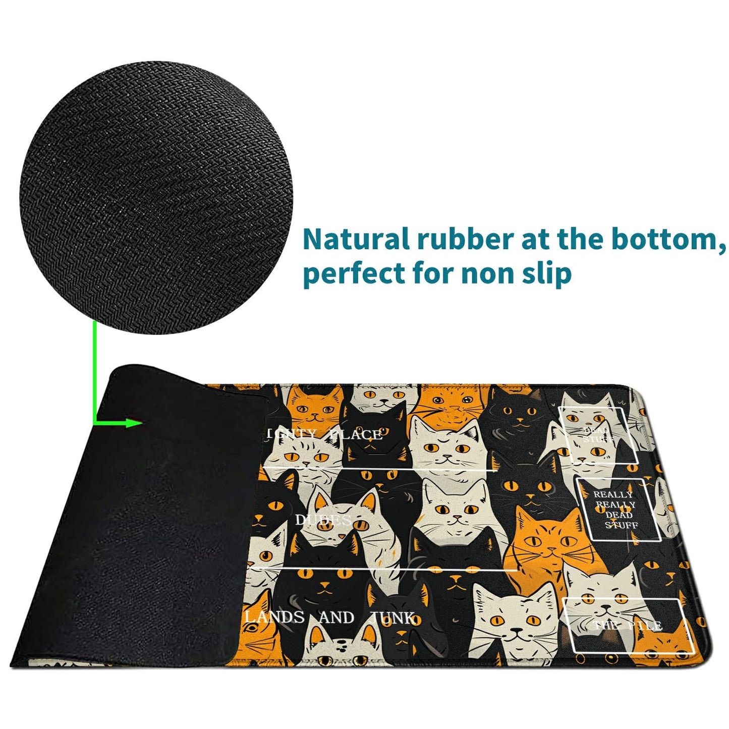 Rwutytiul Orange White Cat Card Playmat 24 X 14 Inch With Tube Bag, Card Gameplay Playmat With Zones Commander Deck Board Mtg Rp