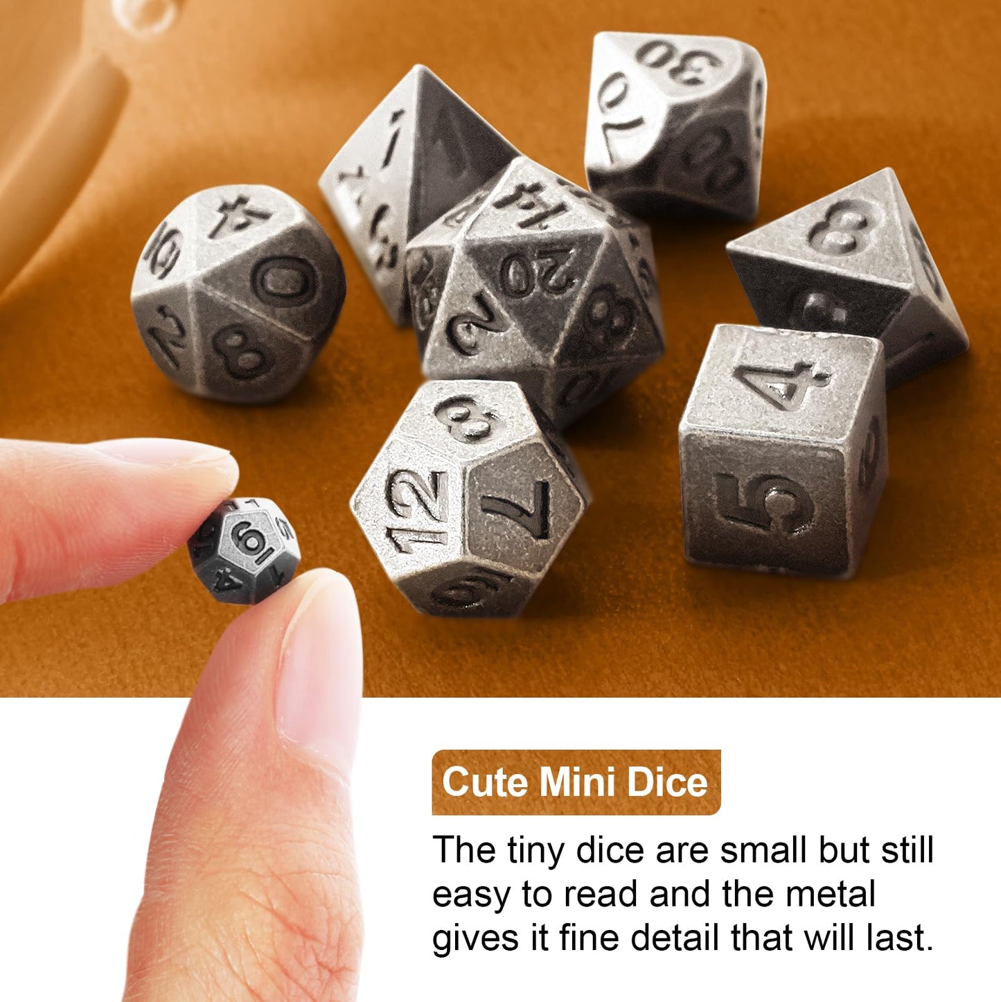 Kabinka Mini DND Dice Set, D100 Hollow Metal Dice Necklace, 7PCS Tiny D&D Dice with Keychain for Dungeons and Dragons, RPG, Port