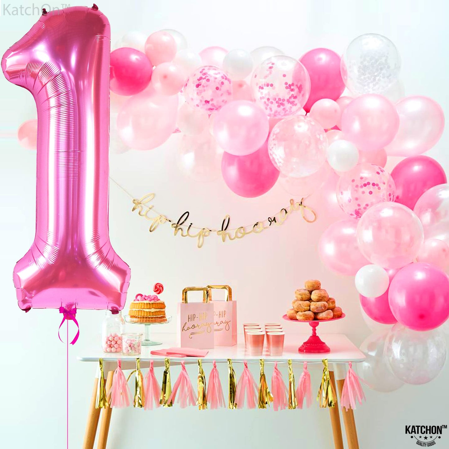 Katchon, Hot Pink 1 Balloon For First Birthday - 40 Inch | Hot Pink One Balloon For First Birthday | Number 1 Balloons For 1St Birthday Decorations | 1St Birthday Balloon, Hot Pink Party Decorations