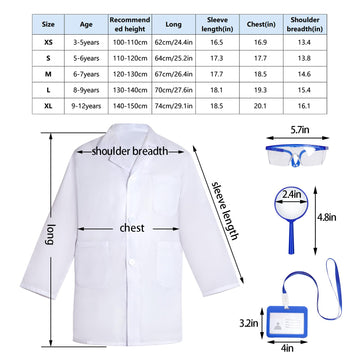 Mifengda Doctor Scientist Costume Kids Lab Coat And Goggles Children Dress Up Kit With Id Card Magnifying Glass For Halloween (Xs, Blue)