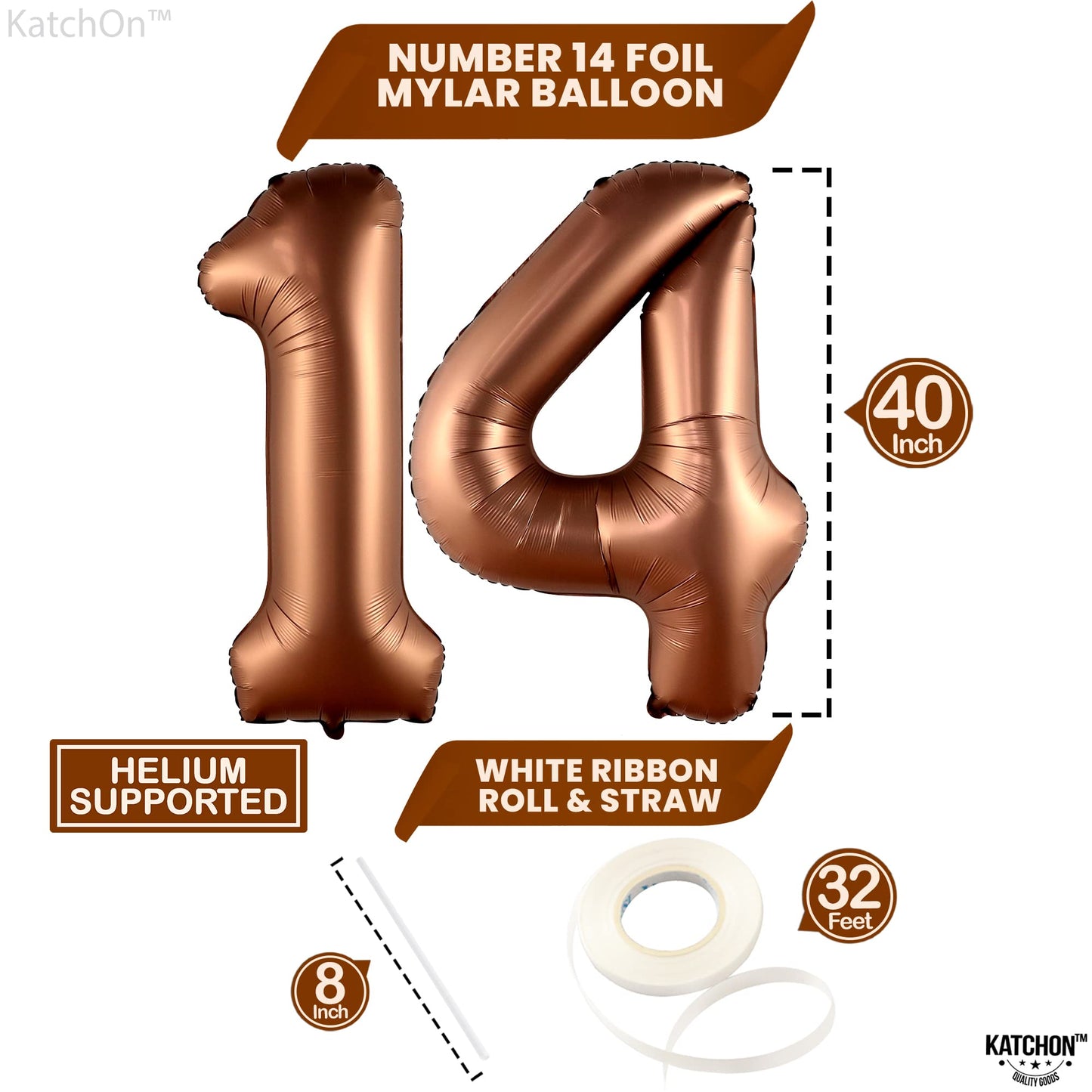 Katchon, Coffee Brown 14 Balloon Number - Big, 40 Inch | Coffee Brown Number Balloons, Coffee Decor, Coffee Theme Party, Number 14 Brown Balloons | Brown 14 Ballon, Coffee Birthday Party Decorations
