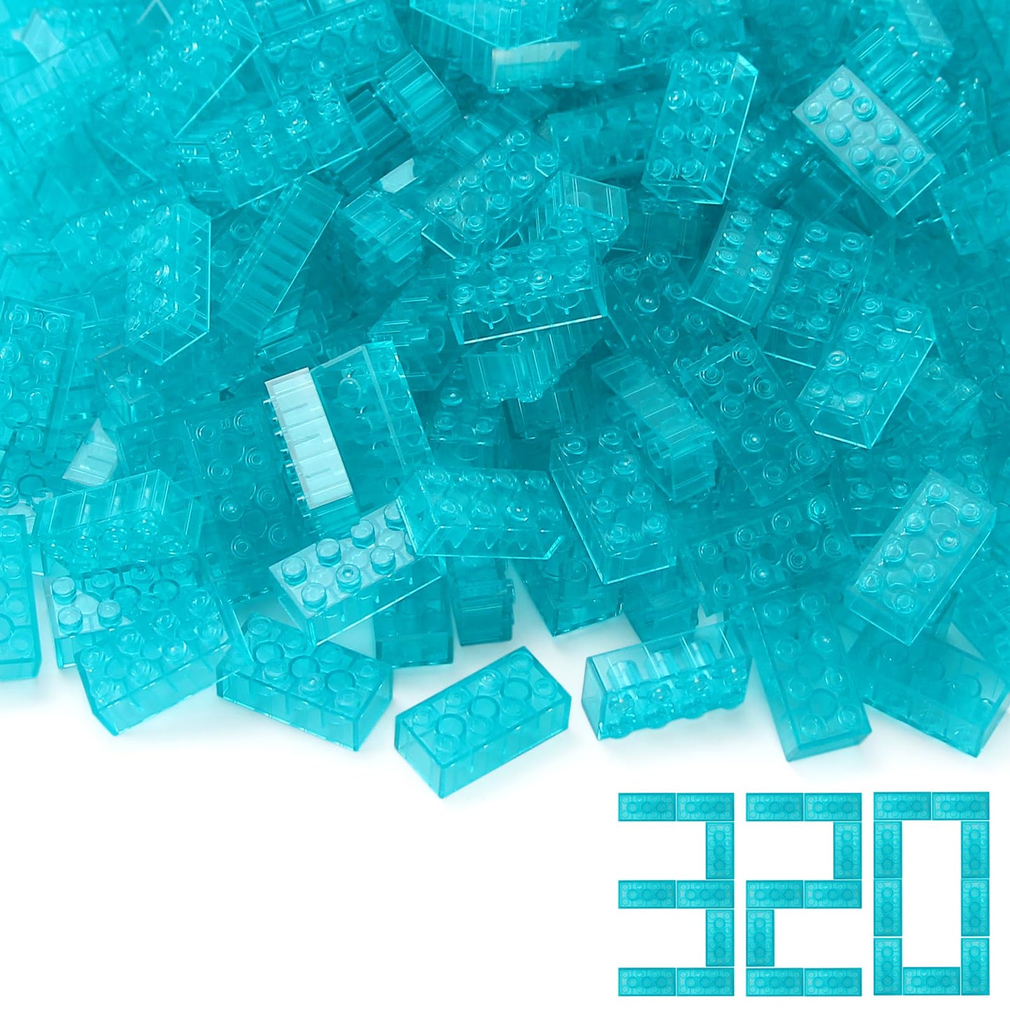 Feleph 320 Pieces Transparent Light Blue 2X4 Bricks Parts Building Kit Creative Play Set Blocks Classic Toy Accessories Compatible With 3001 Major Brands (Trans Light Blue)