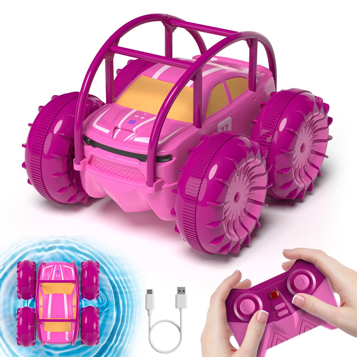 zingzoom Amphibious Remote Control Car, Rechargeable Direct Charging RC Cars 360 Flip Waterproof RC Stunt Car 2.4Ghz 15KM/H 4WD
