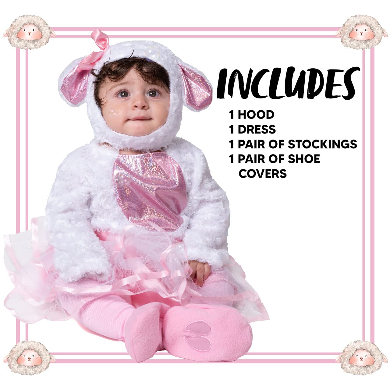 Spooktacular Creations Halloween Baby Girls Pink Lamb Costume With Multi-Layered Dress For Infants, Toddler Halloween, Farm Themed Dress Up Party (18-24 Months)