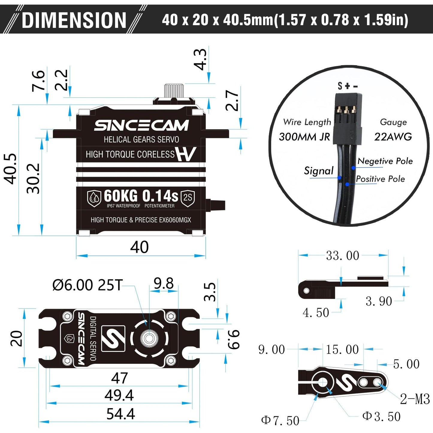 Sincecam 60KG High Torque RC Servo,Waterproof Digital Coreless Steering Servos,Programmable,Reinforced Steel Helical Gears,All A