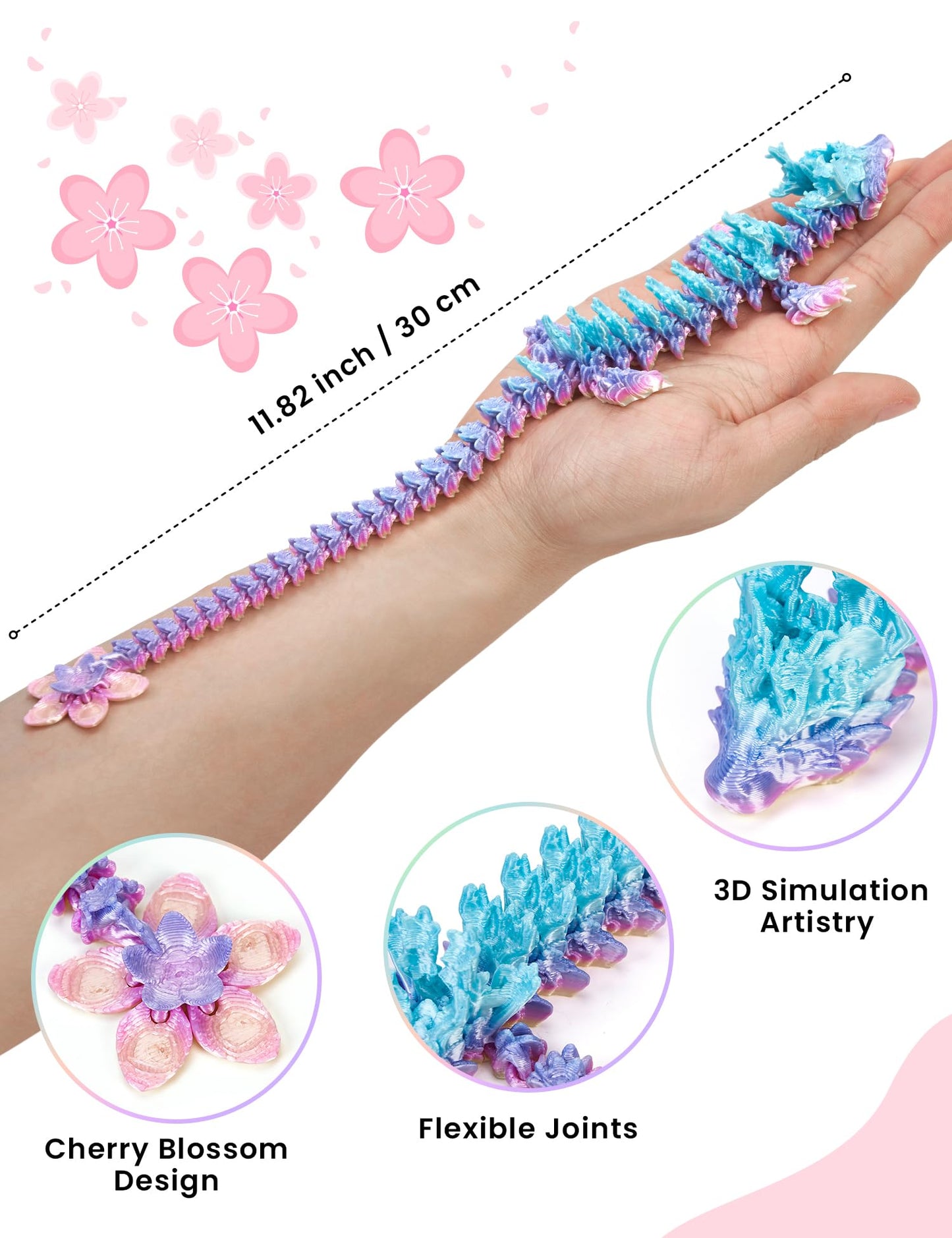 zhancydeal 3D Printed Cherry Blossom Crystal Dragons (Candy)