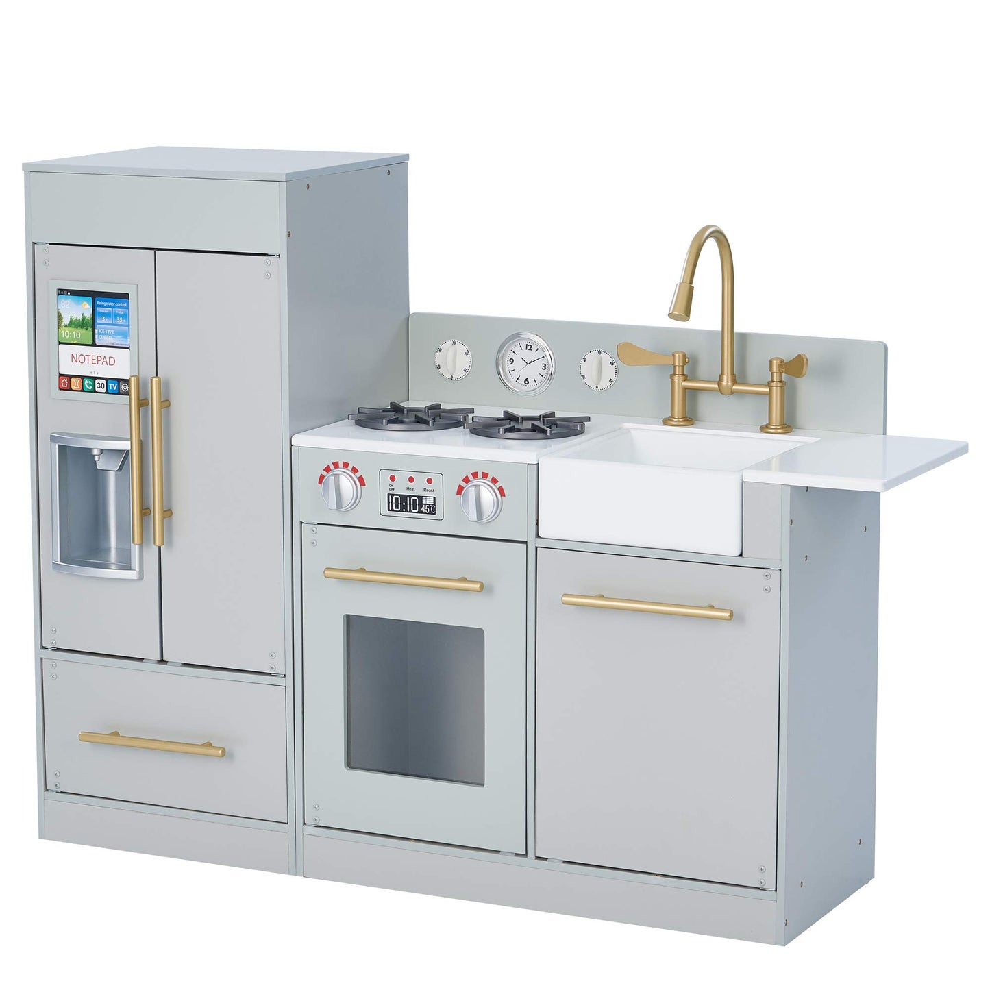 Teamson Kids Little Chef Charlotte Modern Modular Interactive Wooden Play Kitchen with Refrigerator, Stove and Sink in Gray with
