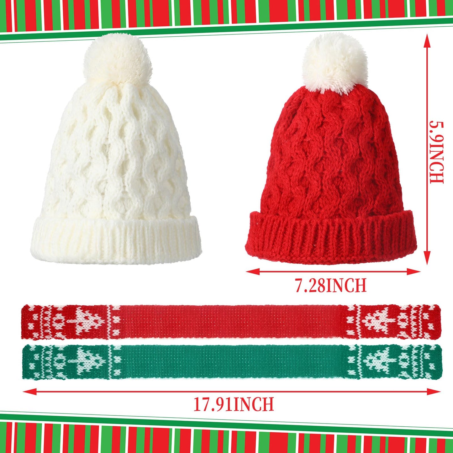 4 Pack Doll Clothes Christmas Mini Snowman Hats Scarf, Santa Knit Hat Christmas Tree Scarf For Doll Elf Santa Mini Snowman (Clas