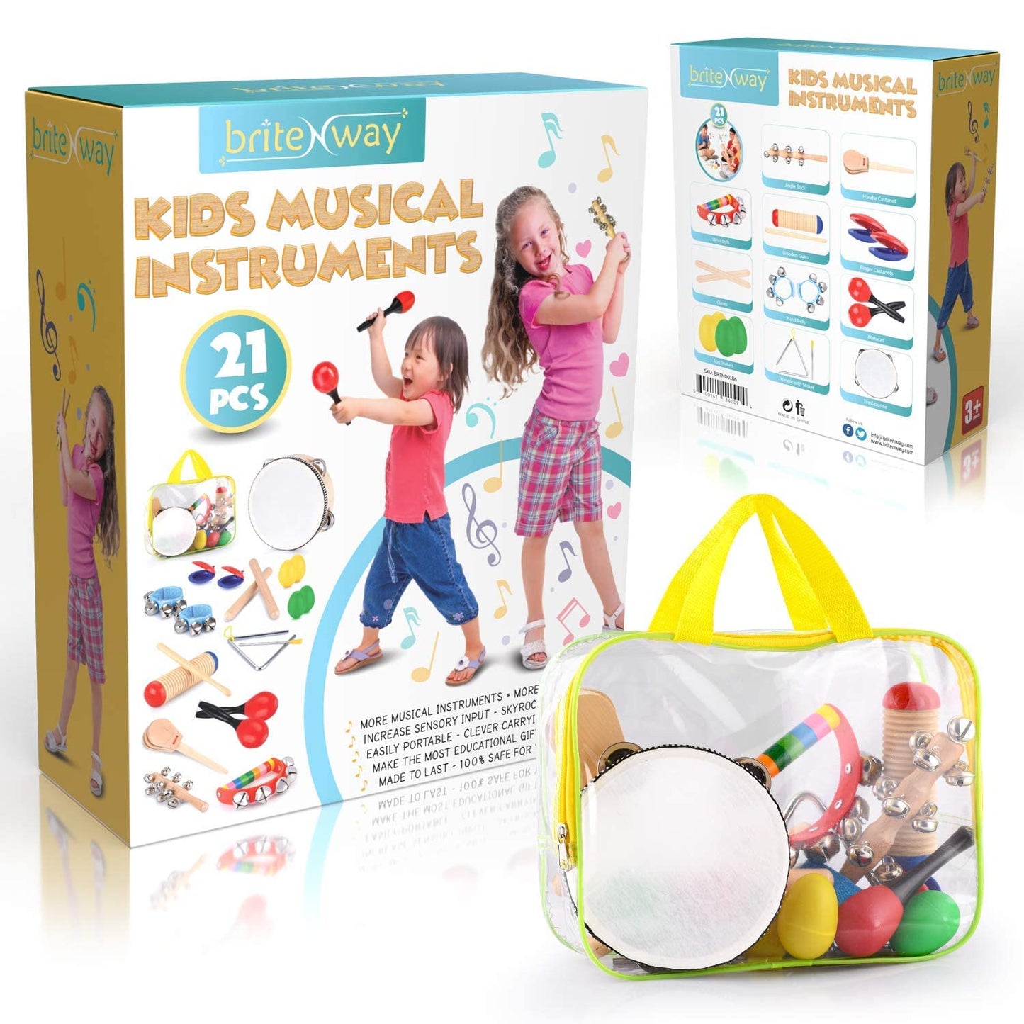 Toddler Educational & Musical Percussion For Kids & Children Instruments Set 21 Pcs – With Tambourine, Maracas, Castanets & More – Promote Fine Motor Skills, Enhance Hand To Eye Coordination,