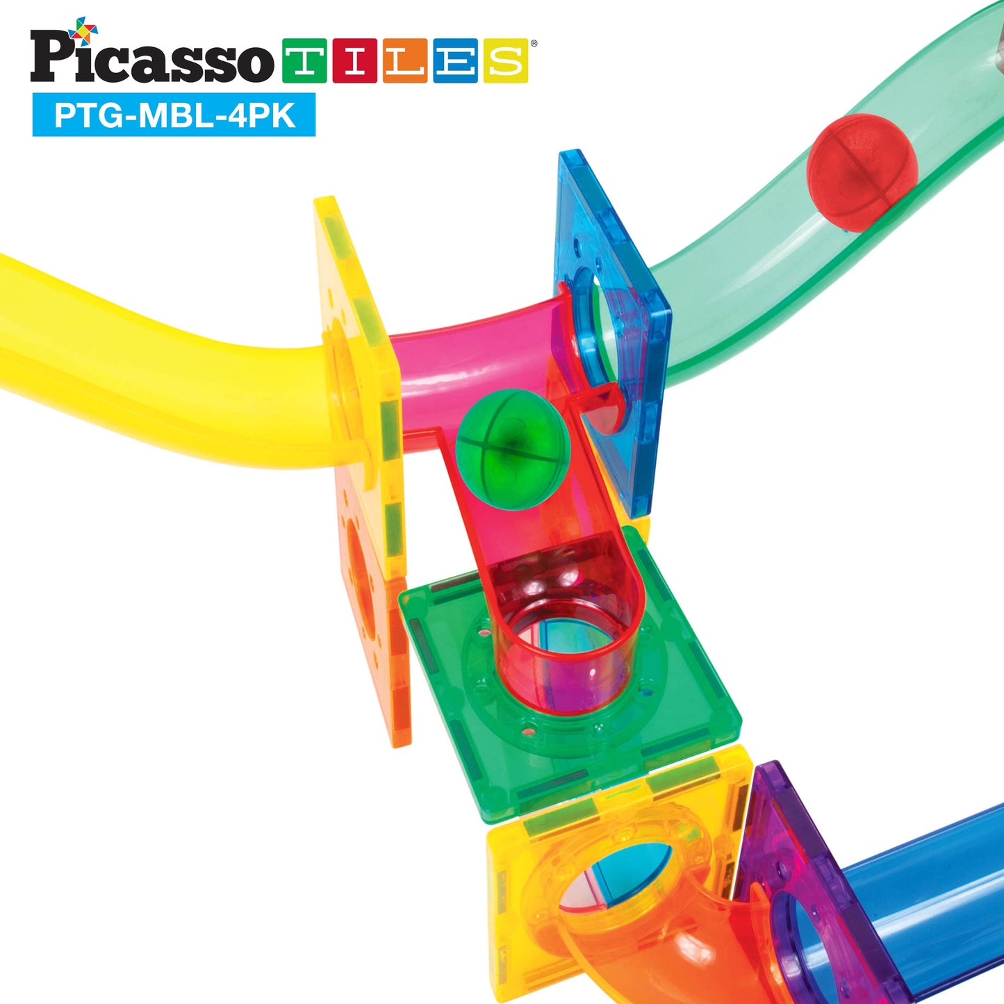 Picassotiles 4Pc Marbles For Magnetic Block Tiles Marble Run Race Track Magnet Building Tile Blocks Racetrack Maze Construction