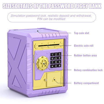 Summidate Piggy Bank for Kids Girls, ATM Piggy Bank with Password Access and Customizable Code, Electronic Saving Box with Autom