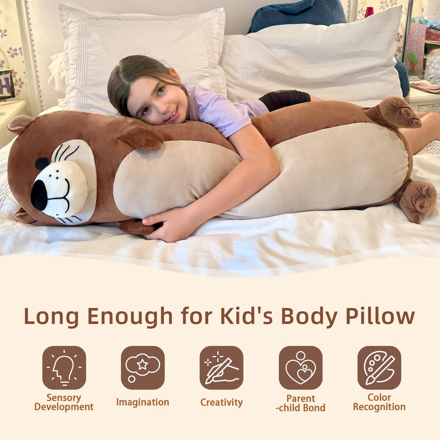 Tezituor Long Otter Plush Pillow,39.5'' Giant Otter Stuffed Animal Soft Cuddly Sea Otter Long Body Pillow Sleeping Hugging Case