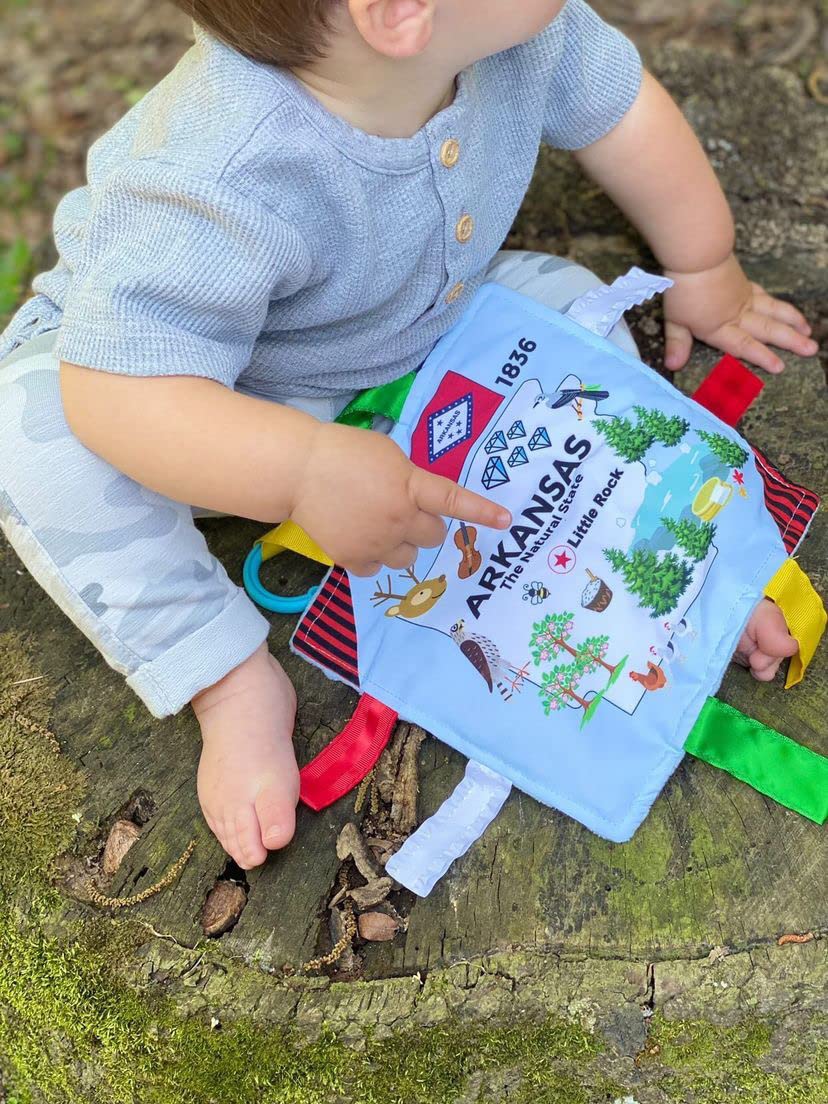 Baby Jack & Co 8X8' Learning Lovey - Crinkle Toys For Babies - Soft & Safe - Learn Usa State Facts - Ideal Toy Bpa Free W/Stroll