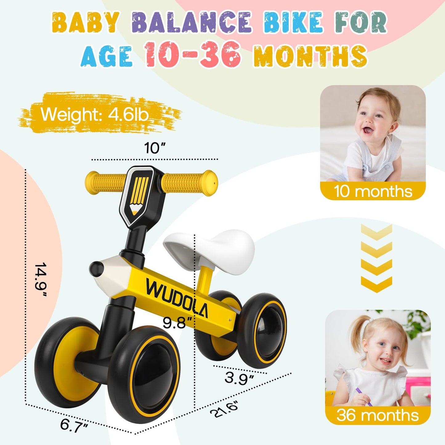 Wudola Baby Balance Bike for Ages 10-36 Months, Toddler Balance Bike with No Pedal, Silence Wheels Ride-on Toy Infant Bike for 1