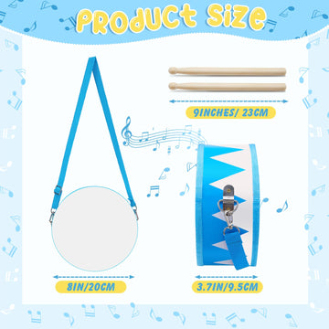 Boao 2 Pack Drum Set For Kids Toddler Age 1-12, Wooden Drum 8'' W X 3.7'' H With Adjustable Strap And 4 Drumsticks, Educational