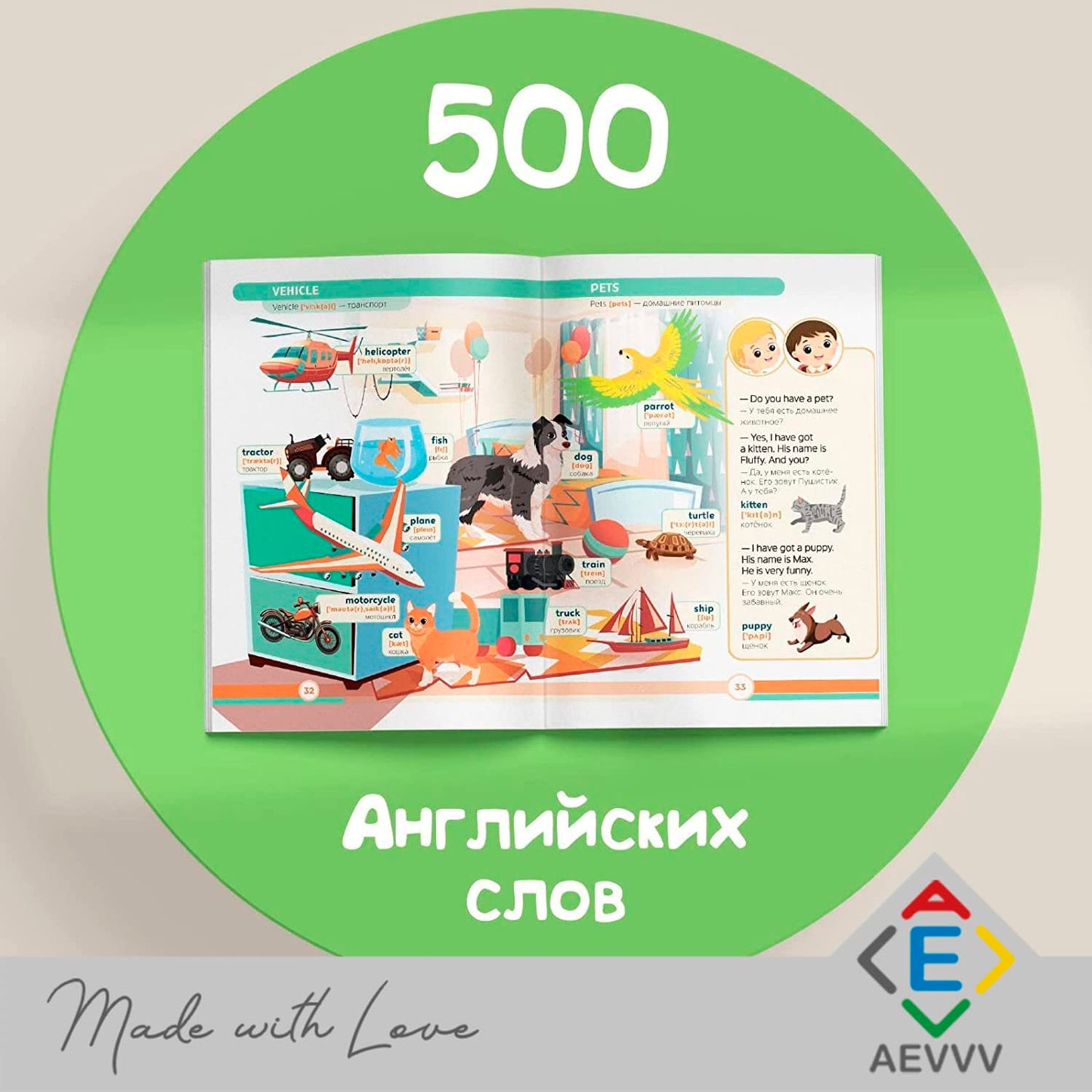 First 500 English Words Book - English Flash Cards - Picture Dictionary English Russian - Learning English - Russian English Tea
