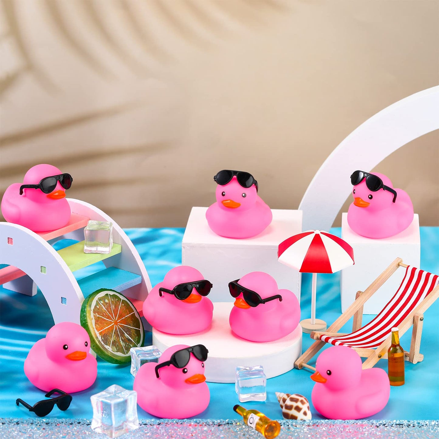 Chivao 12 Pcs Rubber Ducks With 12 Sunglasses/ Hats/ Headwear/ Scarf Small Cruise Ducks In Bulk Mini Rubber Duckies Bathtub Toys For Valentine'S Day Gift Hide(Black, Pink, Fresh Style)
