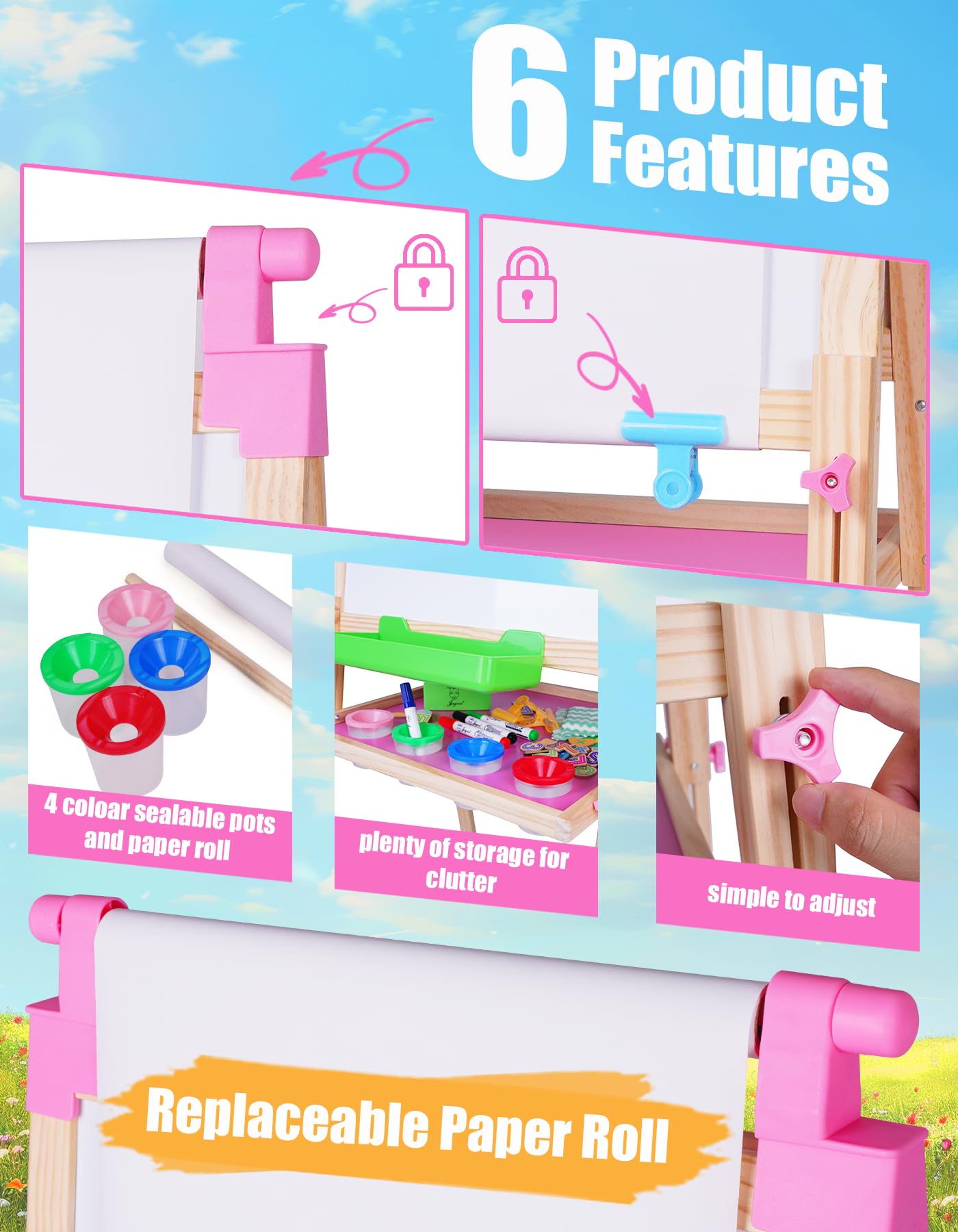 Joyooss Easel For Kids Art Easel Kids Easels For Toddlers,Wooden Kid Easel With Paper Roll - Chalkboard For Kids Adjustable Doub