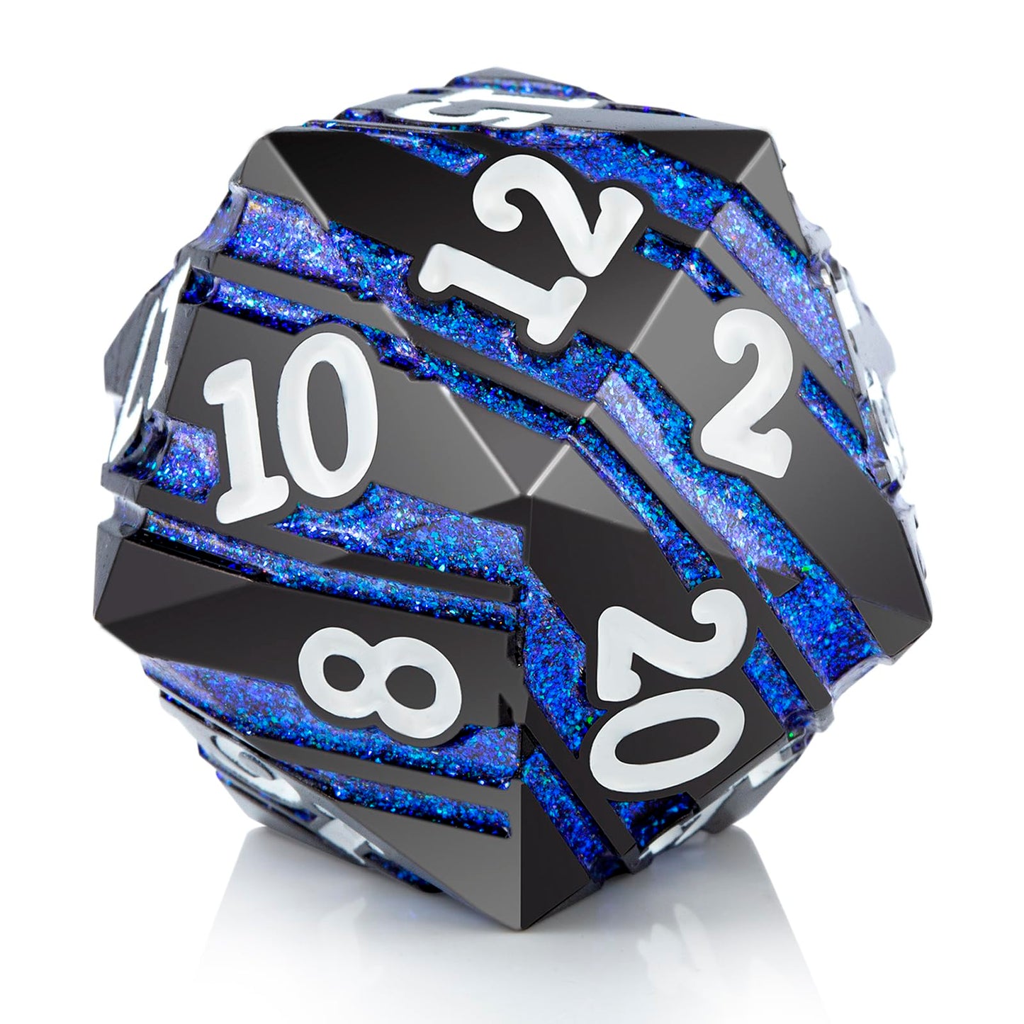 Large D20 Metal DND Dice DNDND 33mm Metal Dice with Gorgeous Gift Box for Dungeons and Dragons (Blue Stripe)