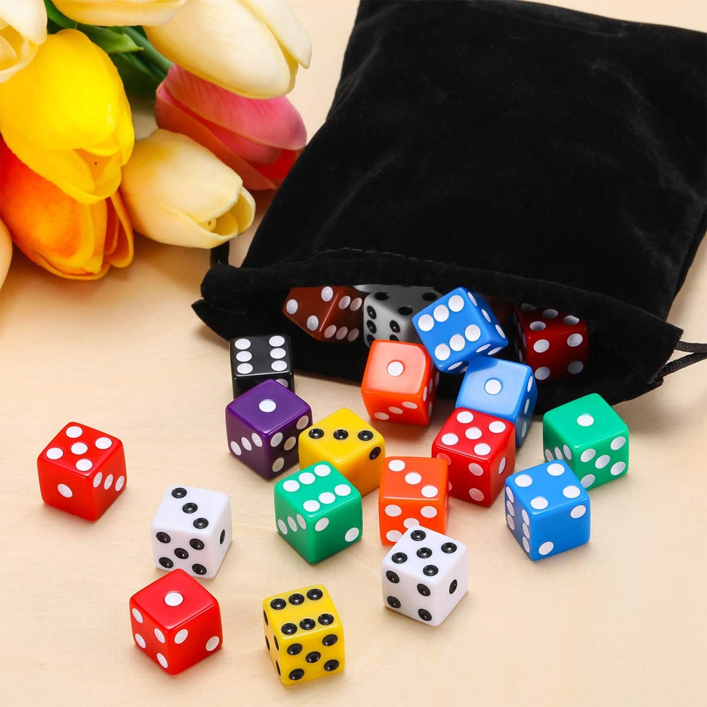 Blulu 6-Sided Games Dice Set, Colored Dice with Black Velvet Pouches for Playing Games, Like Board Games, Dice Games, Math Games