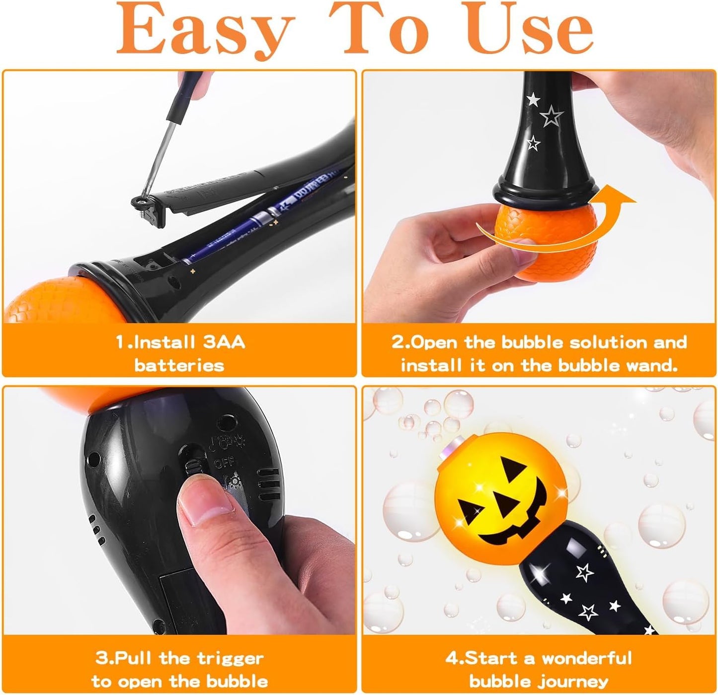 Halloween Bubble Wand For Kids, Pumpkin Bubble Machine Blower Maker Wand With Music & Light,Outdoor Indoor Stuff Toy Gift For 1