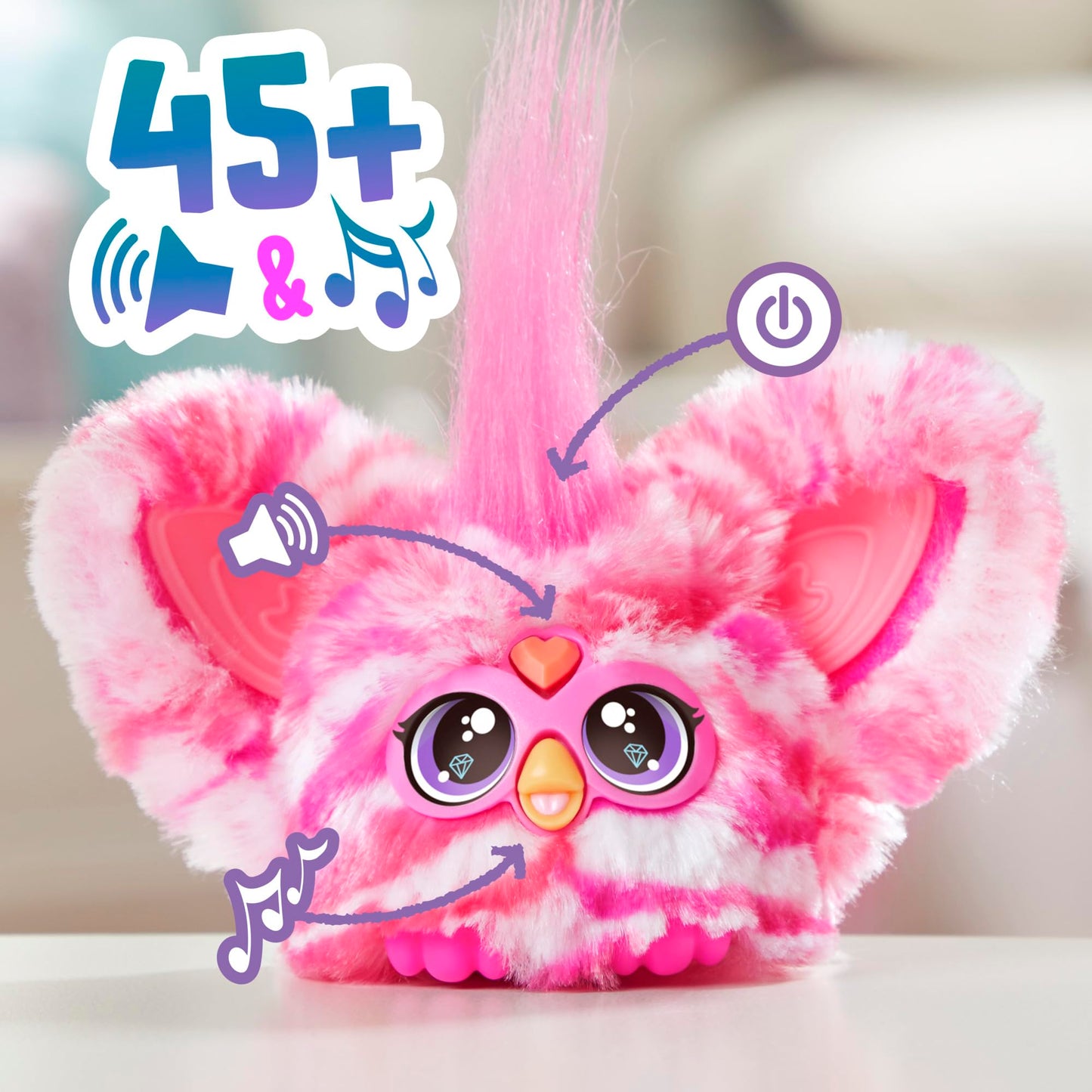 Furby Furblets Bub-Lee Mini Friend, 45+ Sounds & Music, Speaks Only Furbish, Electronic Plush Toys For 6 Year Olds & Up, Pink & White