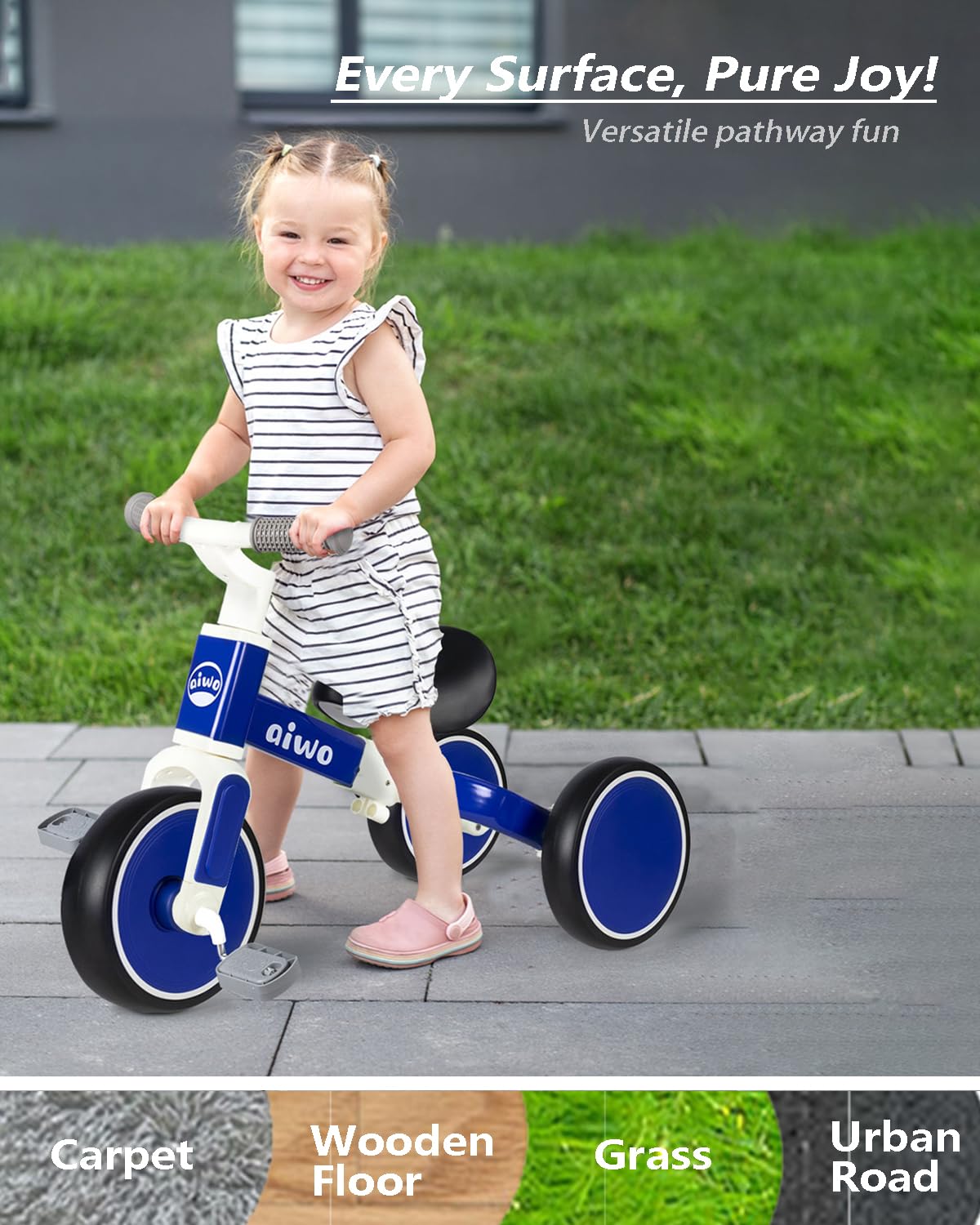 aiwo 4in1 Tricycle for Toddlers 1-3, Toddler Balance Bike for 1 to 4 Year Old Boys Girls First Gift, Ride-on Toys Toddler Bike K