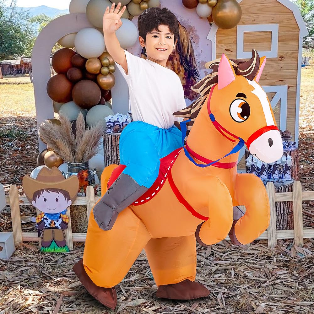 Kooy Inflatable Horse Costume Kids Riding Blow Up Cowboy Costume Funny Ride On Horse Suits For Cosplay Party