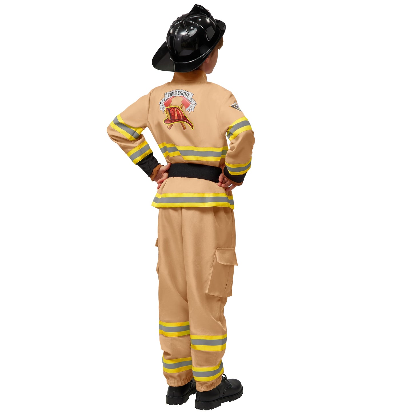 Spooktacular Creations Halloween Firefighter Costume For Kids, Boys Fireman Costume Set, Brown Firefighter Roleplay Accessories For Toddler Dress-Up And Career Cosplay Party (3T, 3-4 Yrs)