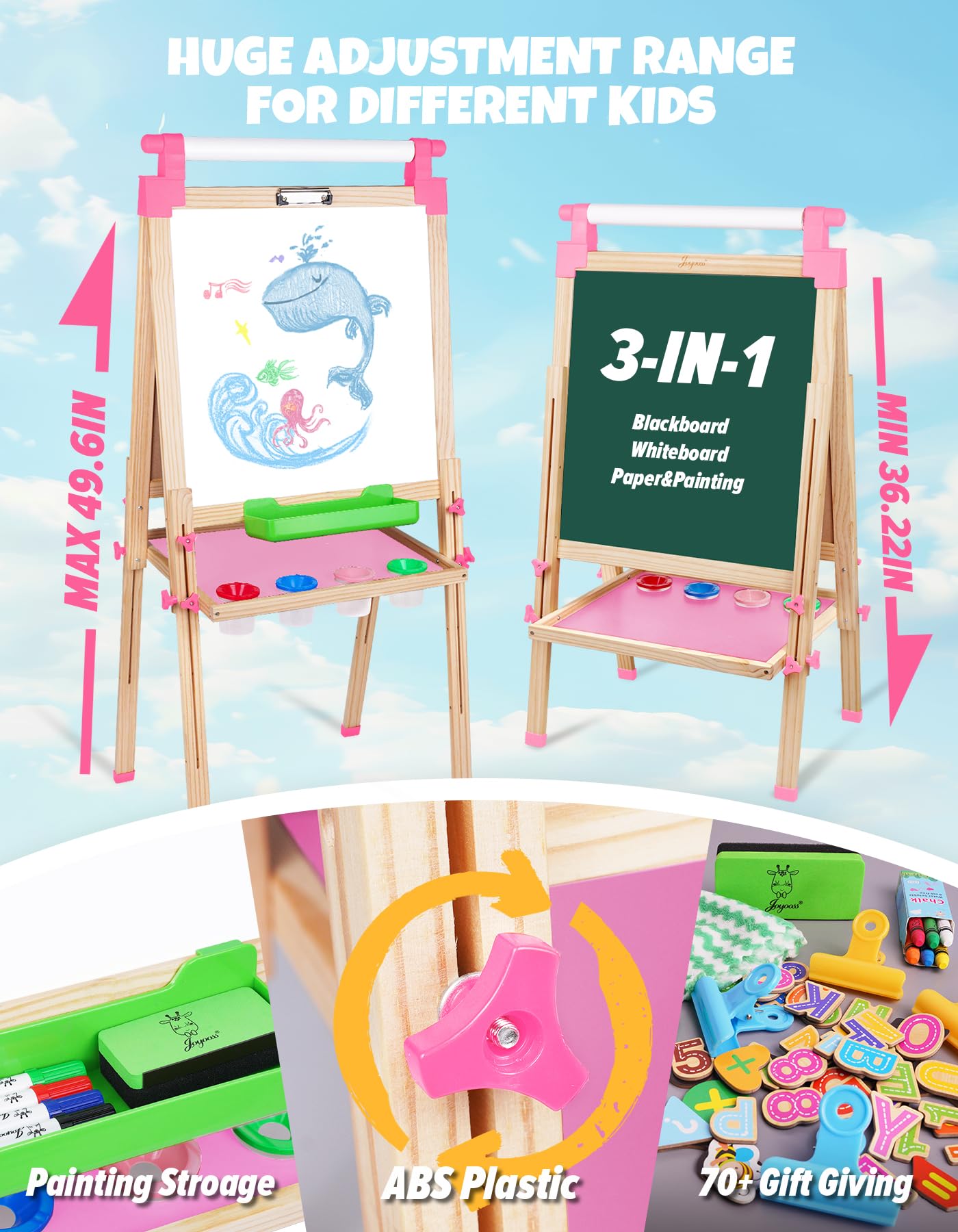 Joyooss Easel For Kids Art Easel Kids Easels For Toddlers,Wooden Kid Easel With Paper Roll - Chalkboard For Kids Adjustable Doub