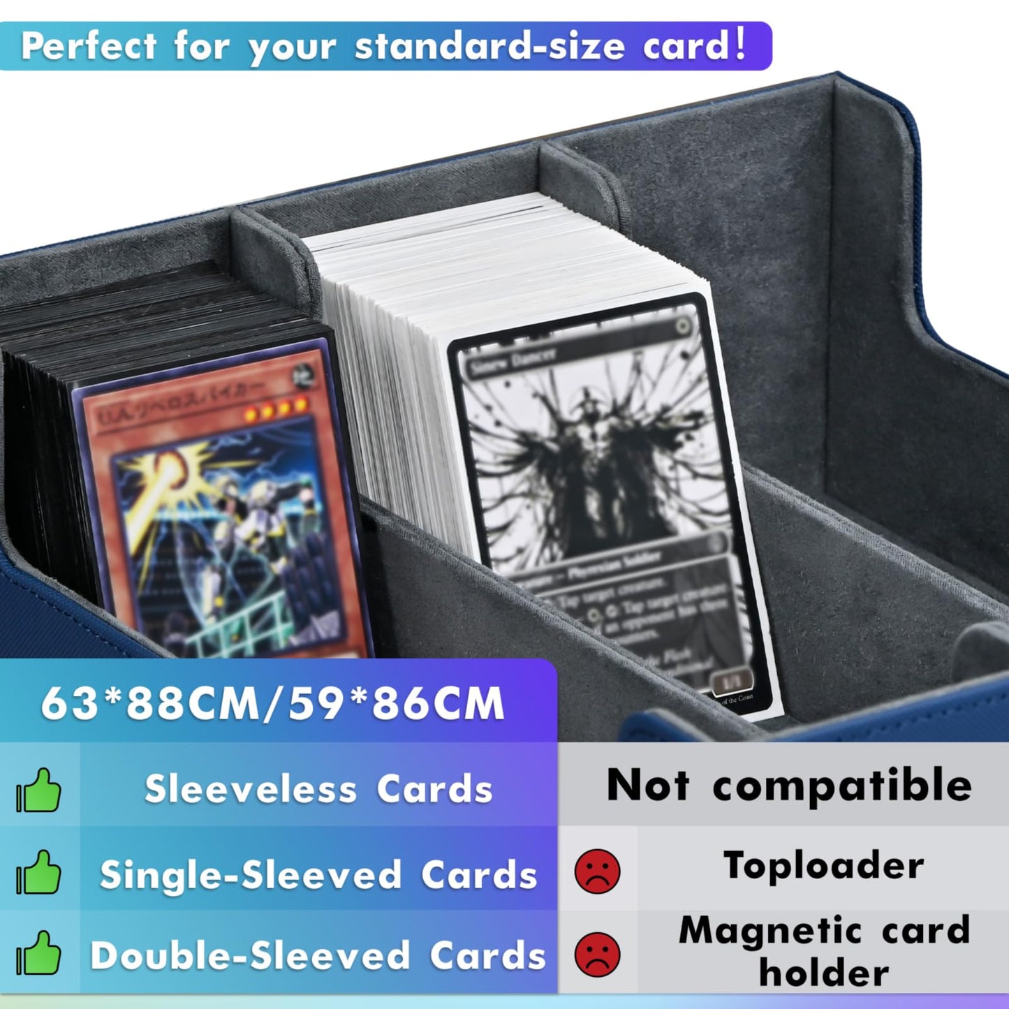 Uaono Card Storage Box For Trading Cards, Premium Card Deck Case Holds 1800+ Single Sleeved Cards For Mtg Yugioh Tcg, Strong Magnet Card Box Fits Magic Game Cards (Blue)