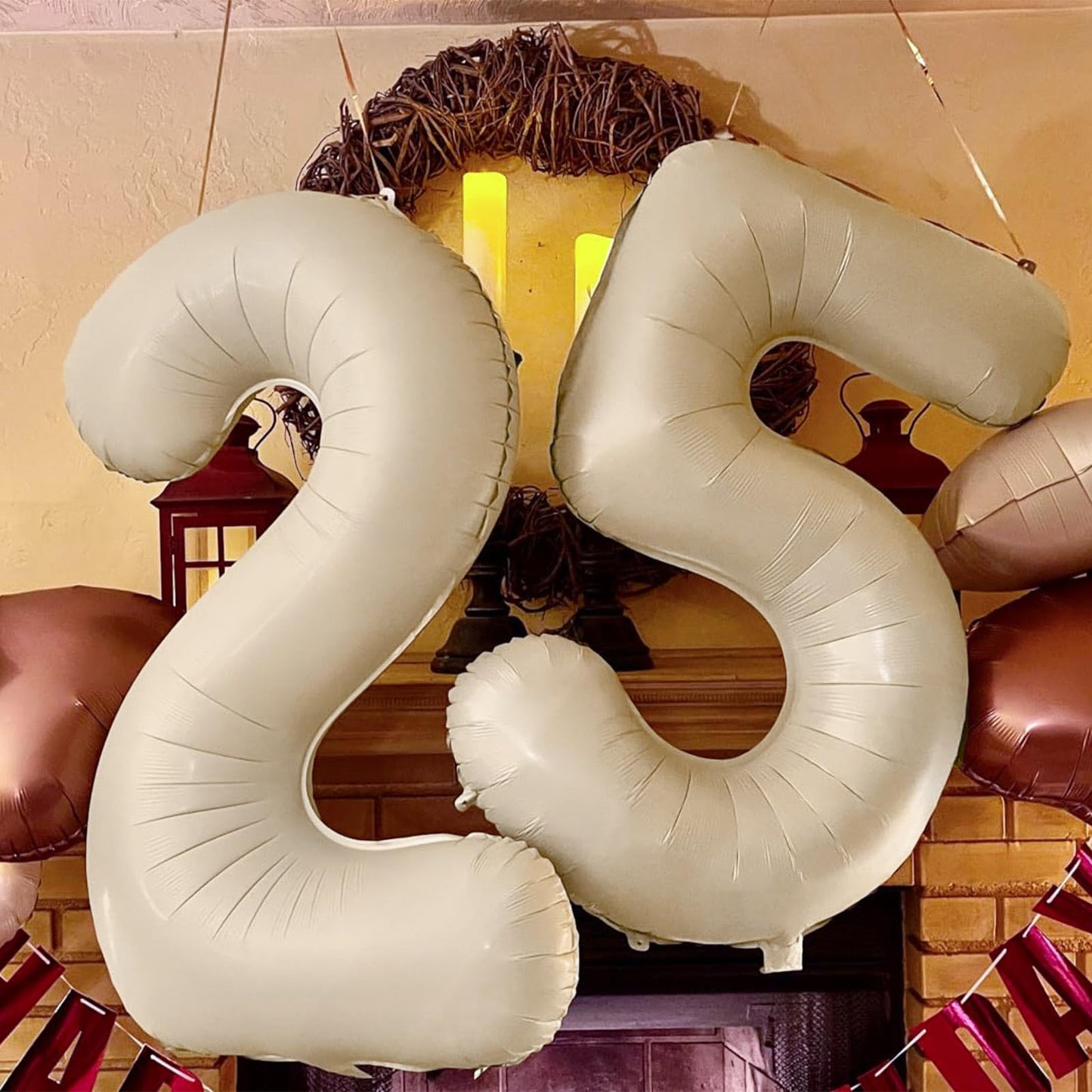 Paticool 40 Inch Beige Number Balloon 5, Large Cream Number Foil Mylar Balloons For Birthday Party Celebration Decorations Suppl