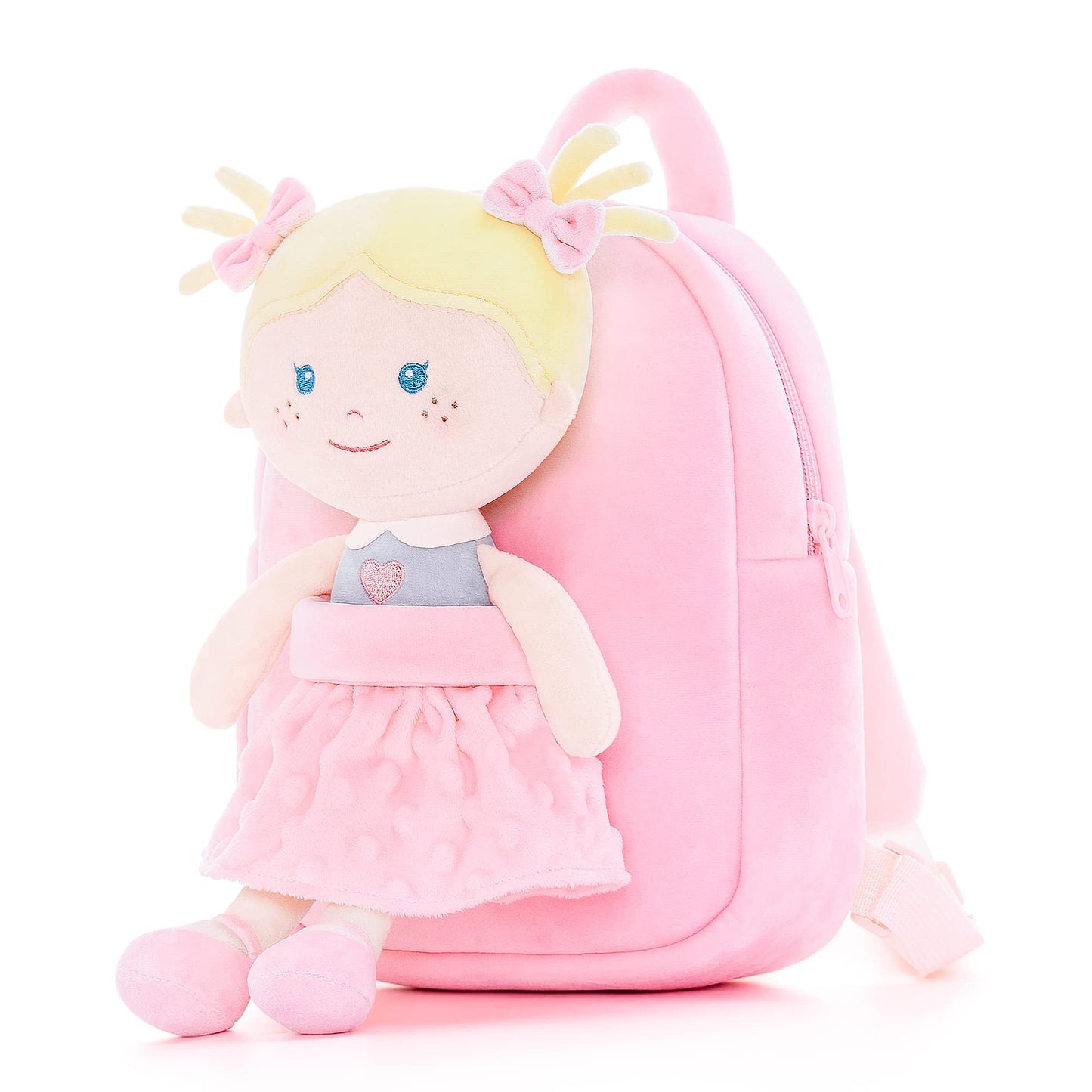 Onetoo Toddler Backpack Kids Backpacks With Soft Light Baby Dolls In Pink Polka Dots Dress 9.5'