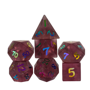 UDIXI Pink Cracked Glass DND Dice Set, 7PCS Glass Polyhedral Dice Set with Colorful Number for Dungeons and Dragon D&D Tabletop