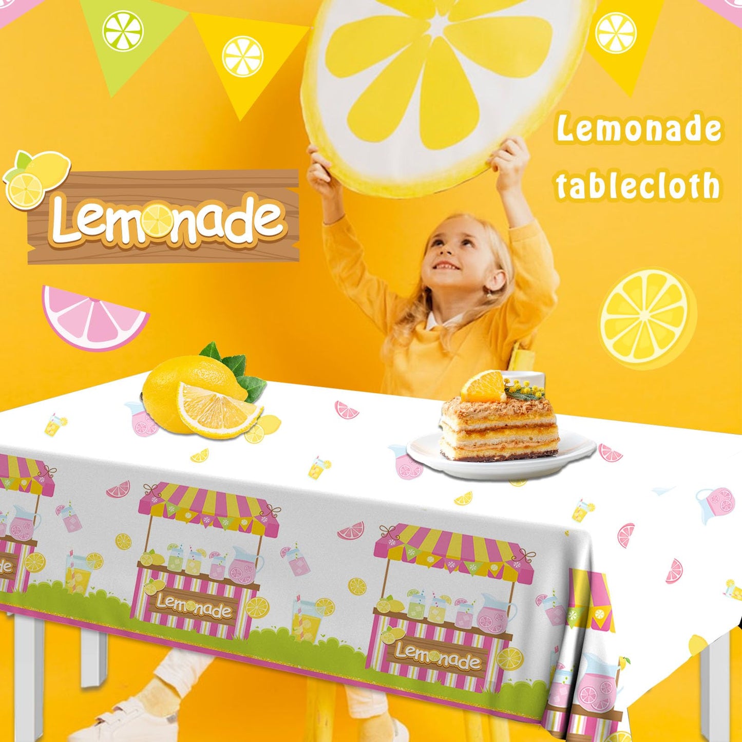 Lemon Tablecloth, 3Pcs Lemonade Table Cloth, Rectangle Plastic Lemon Party Table Cover, Disposable Lemon Table Cloth For Lemon T