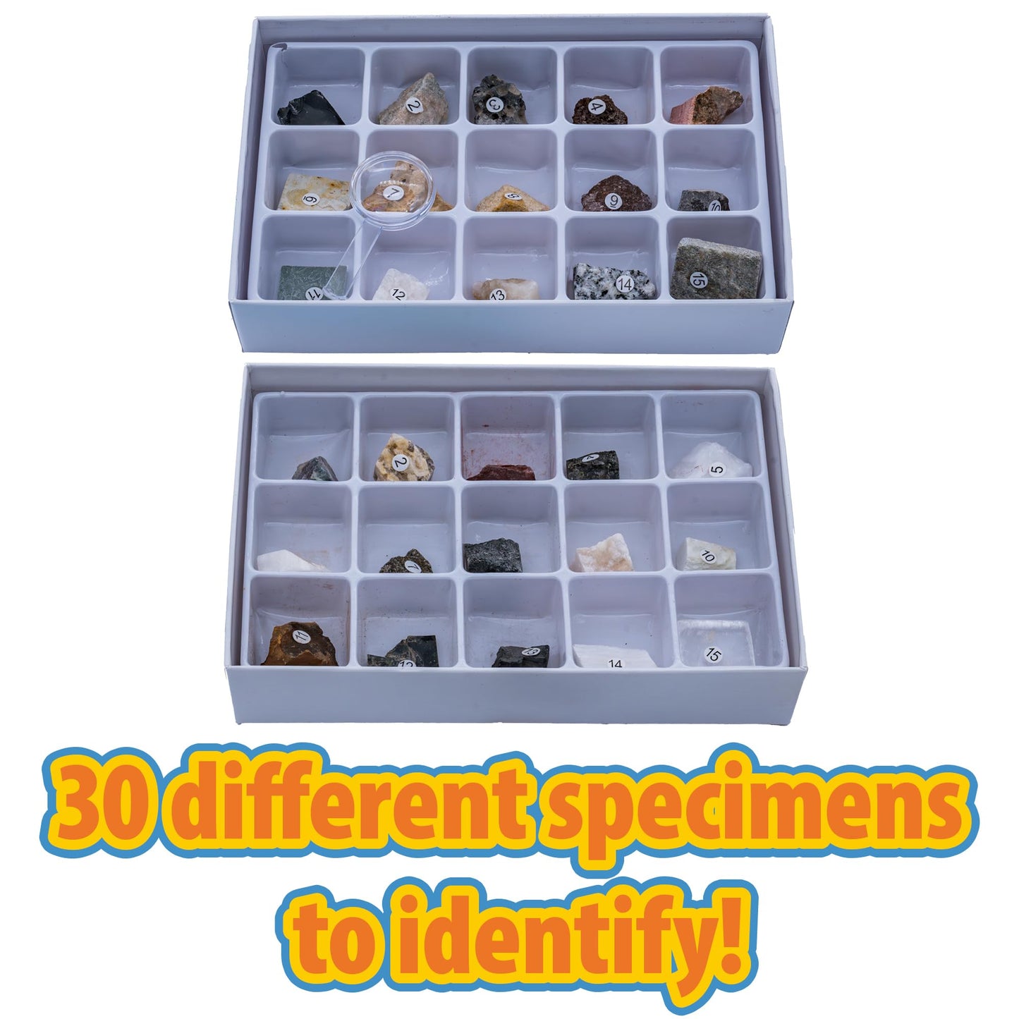 Toysmith Stem Rock & Mineral Science Kit For Kids - 30 Geology Specimens With Magnifying Viewer, Identification Guide & Testing