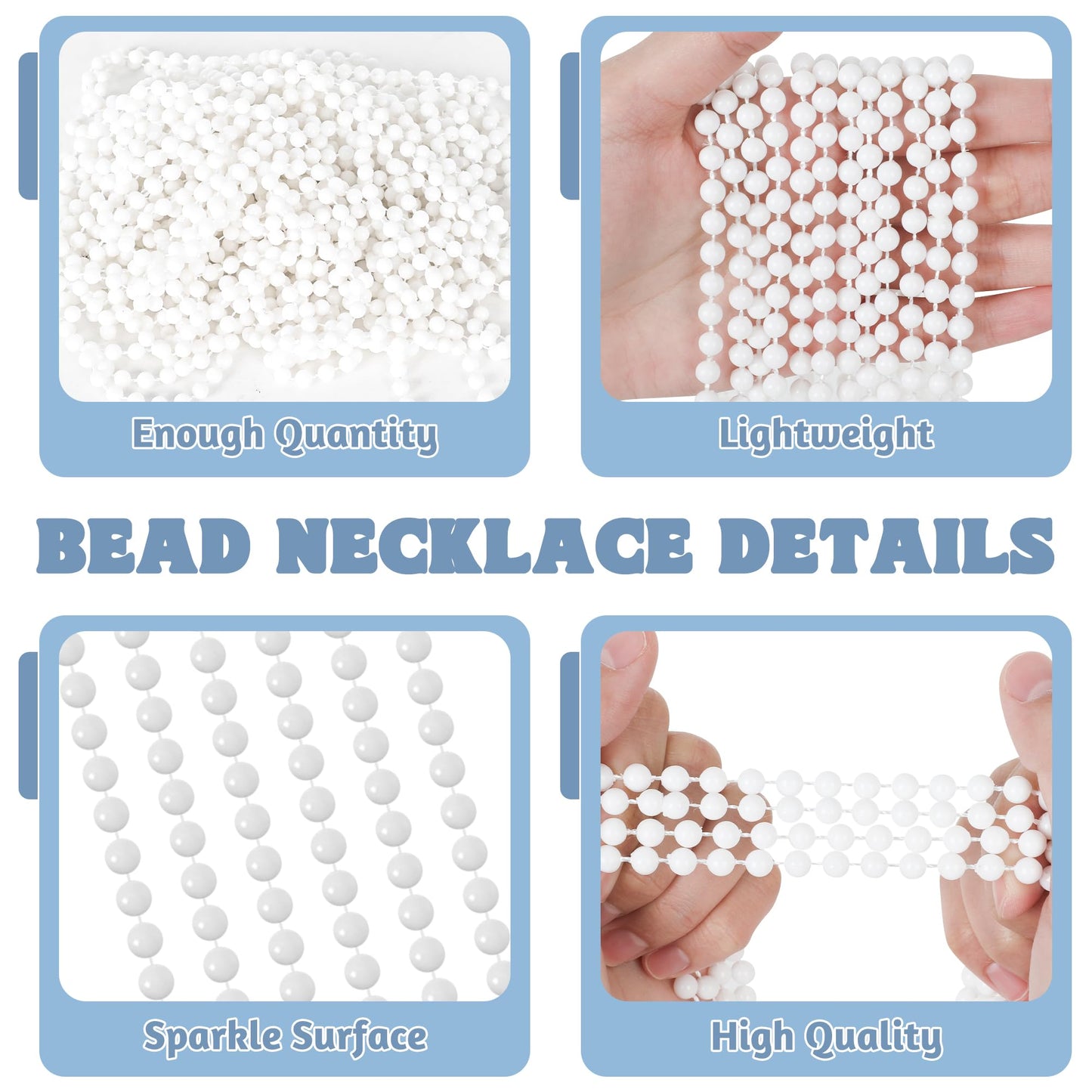 100 PCS White Mardi Gras Beads Bulk, 33'' Mardi Gras Beads Necklaces, Round Beaded Accessories Set Parade Throw Beads Accessorie
