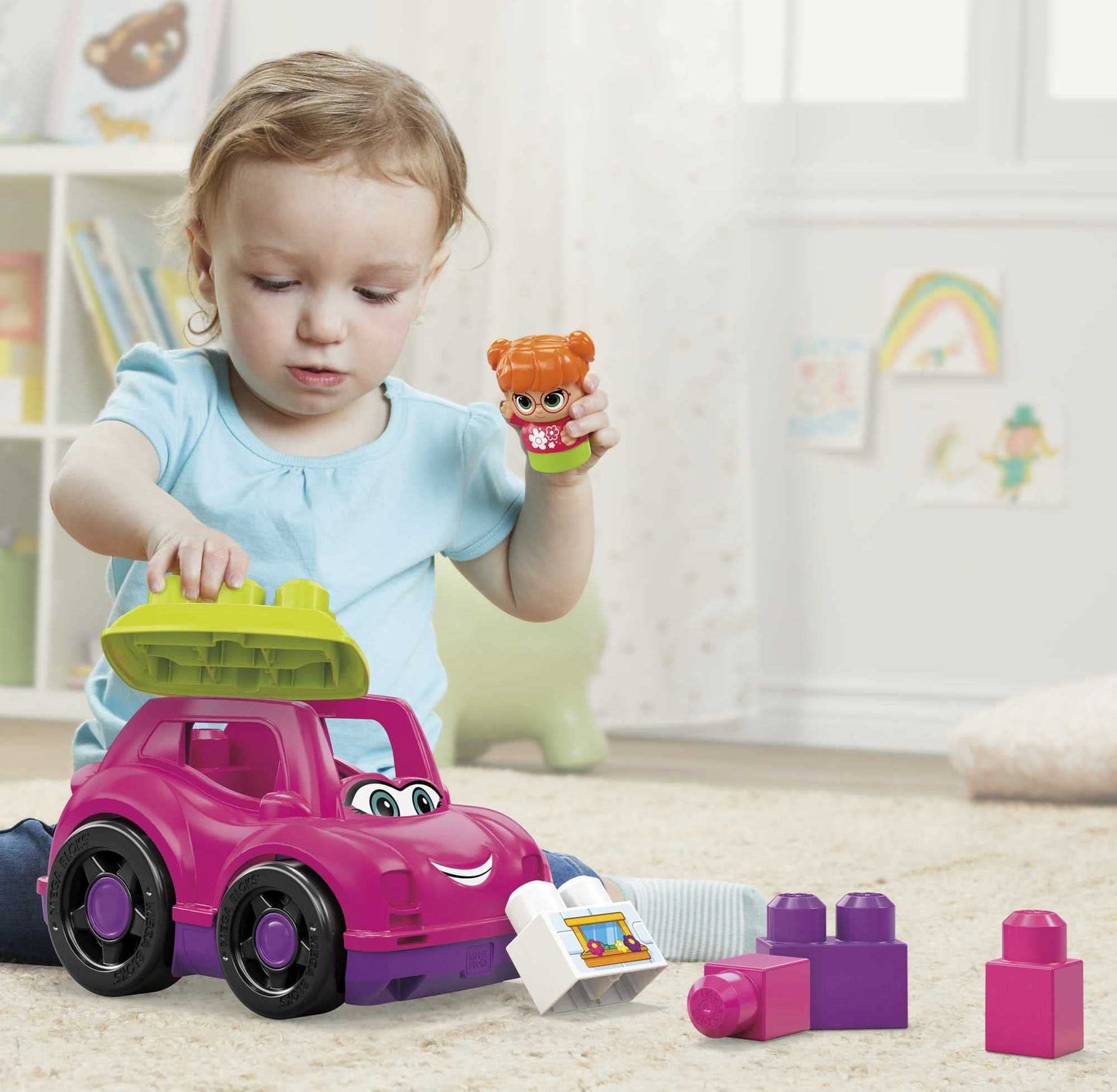Mega Bloks First Builders Toddler Building Blocks Toy Set, Catie Convertible With 6 Pieces And Storage, 1 Figure, Pink, Ages 1+ Years
