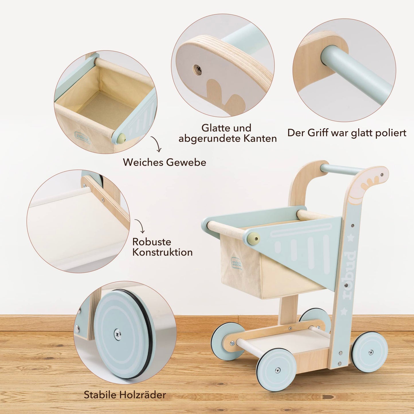 Robud Wooden Baby Walker For Girls Boys, Wooden Shopping Cart For Kids Toddlers, Learning Walker Toys For 10 Months 1 Year Old