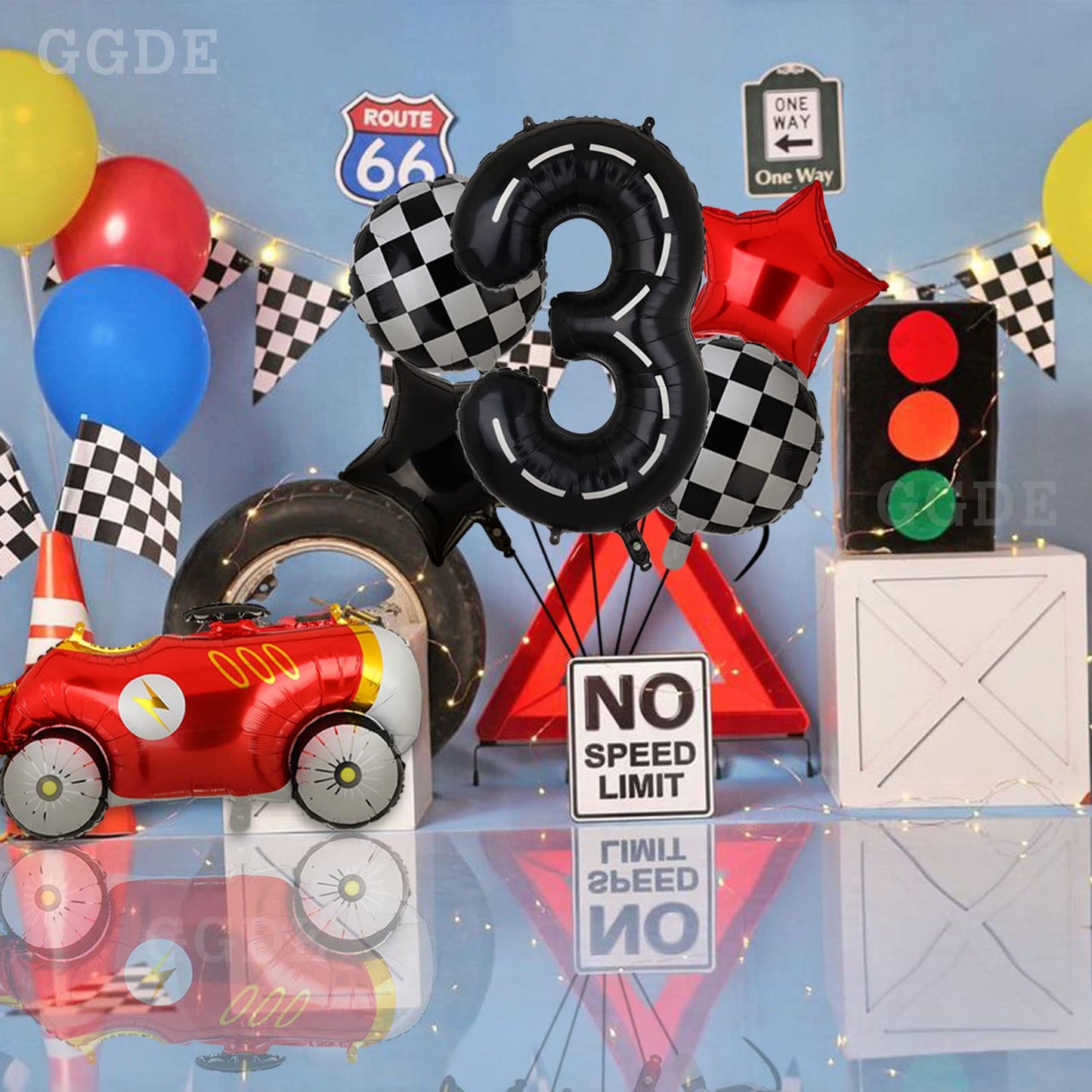 Race Car Birthday Balloons 40 Inch Racetrack Number Balloon 3 Black Boys 3St Birthday Race Car Theme Party Decor Supplies 5 Pcs