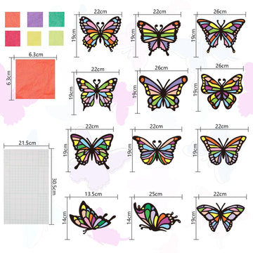 ZEELONA 24 Pack Butterfly Crafts Kit Stained Glass Effect Tissue Paper Suncatchers DIY Spring Ornaments Window Clings Stickers A