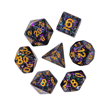 HDdais Resin DND Dice Set, 7PCS Black Polyhedral Dice Set D&D Filled with Colorful Foil for Dungeons and Dragons Role Playing Ga