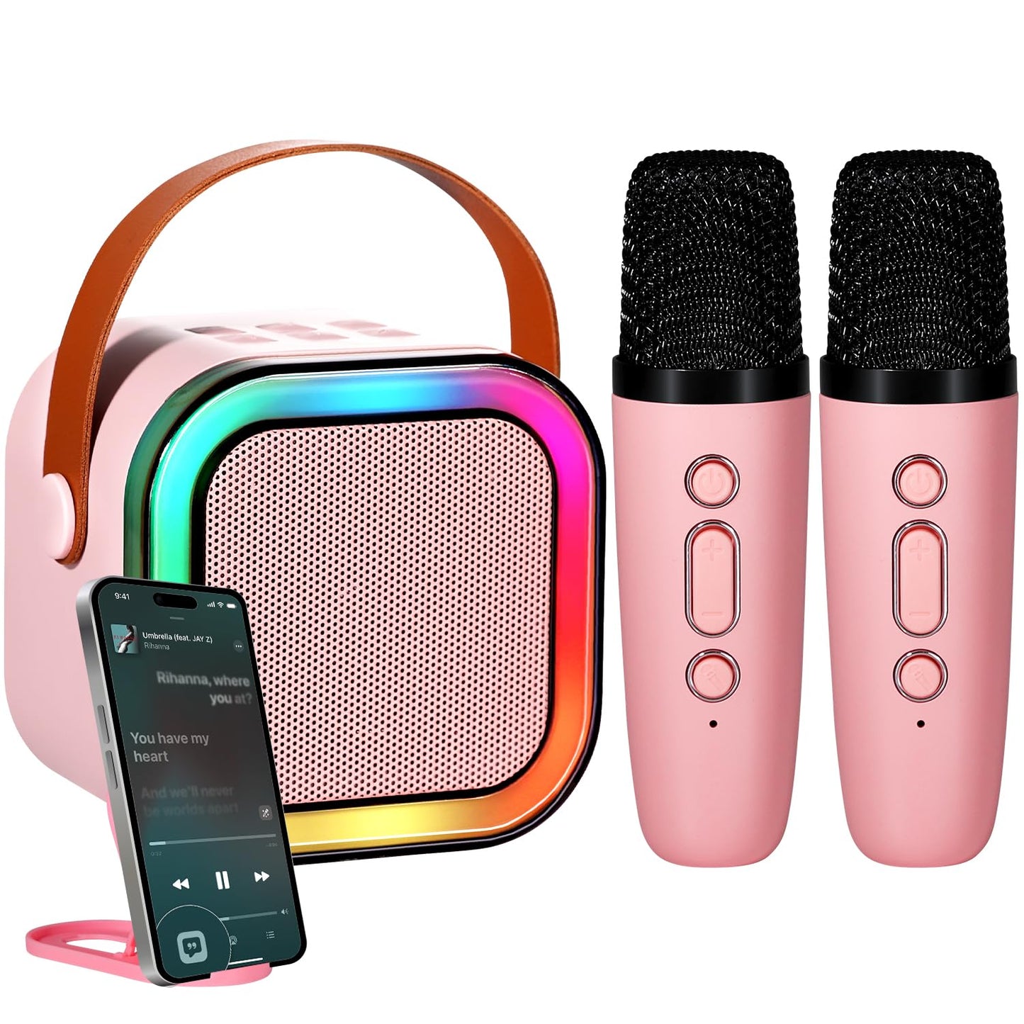 Risebass Mini Karaoke Machine For Kids Adults, Portable Bluetooth Speaker With 2 Wireless Microphones,Toys Birthday Gifts For Gi