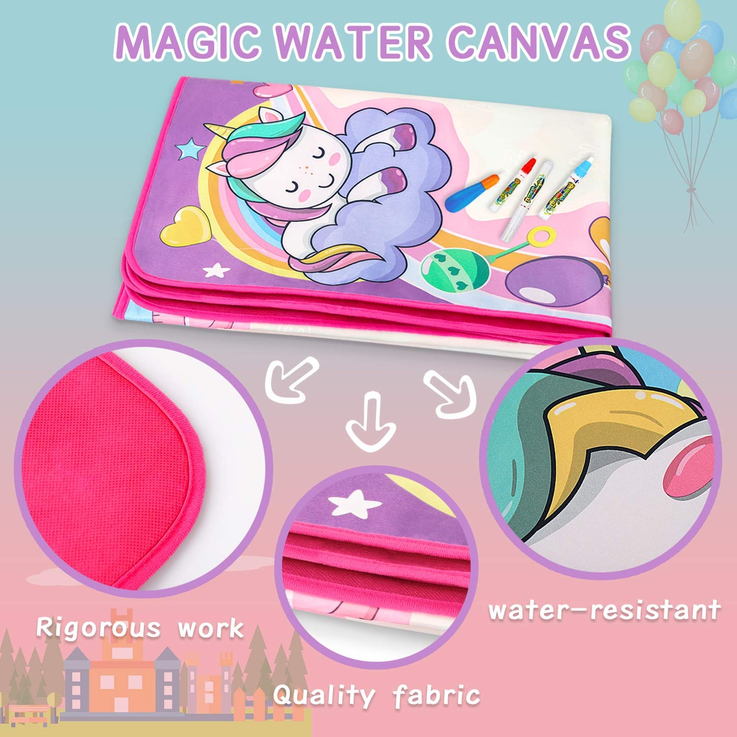 Water Doodle Mat- Kids Painting Writing Doodle Board Toy - Color Drawing Mat Bring Magic Pens Educational Toys For Age 3 4 5 6 7 8 9 10 Year Old Girls Boys Toddler Present